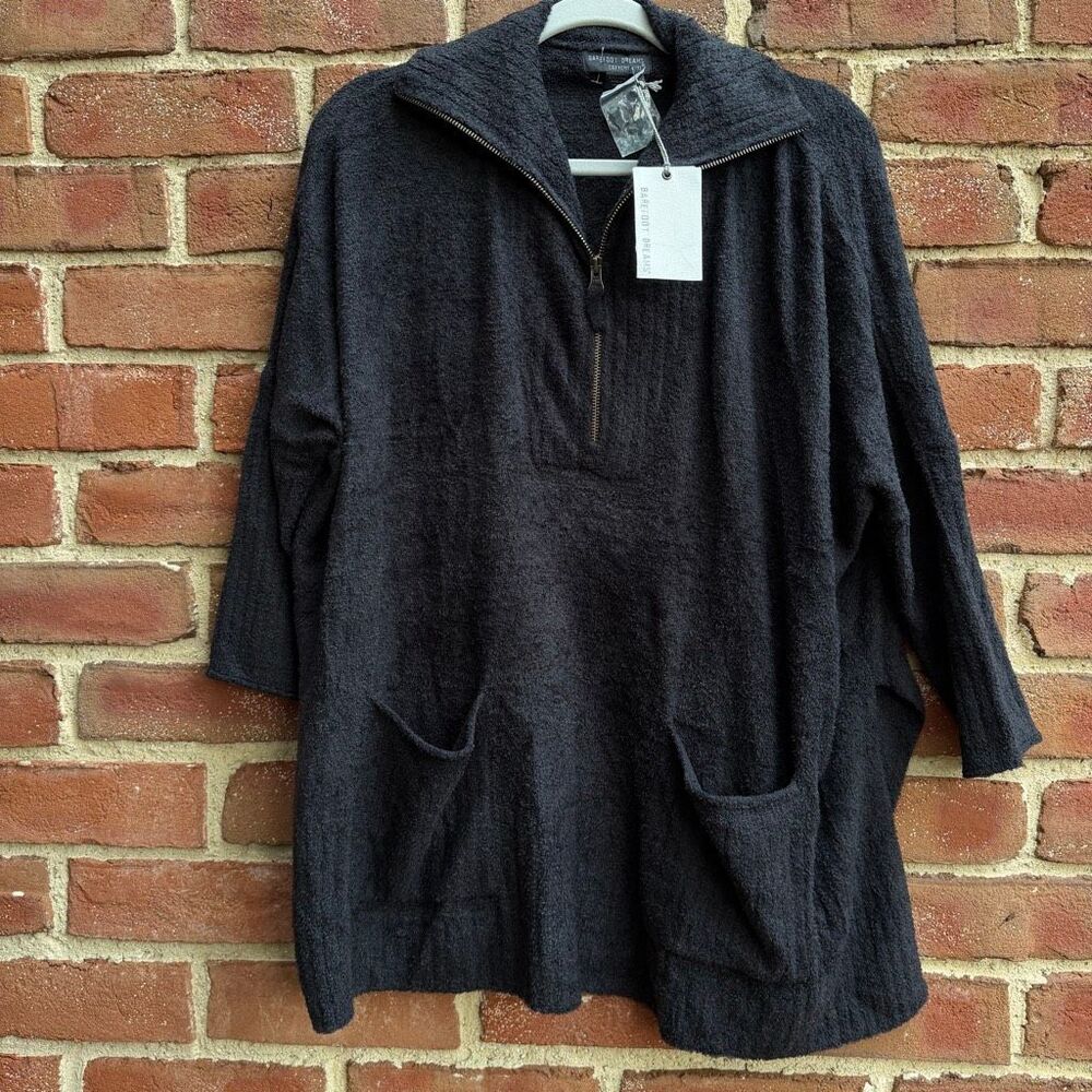 Barefoot Dreams Cozy Chic Lite Half Zip Rolled Edge Tunic Black L/XL NEW - Picture 2 of 10